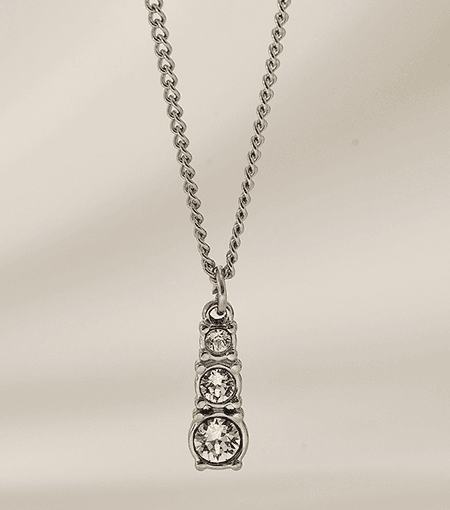 Silver Stainless Steel Necklace with Triple Crystal Pendant