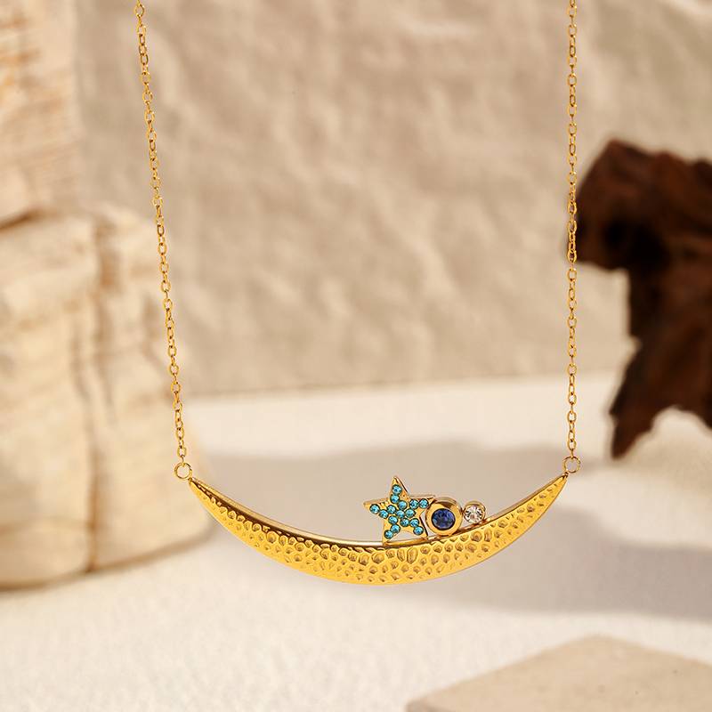 Gold Moon Star Stainless Steel Necklace for Women