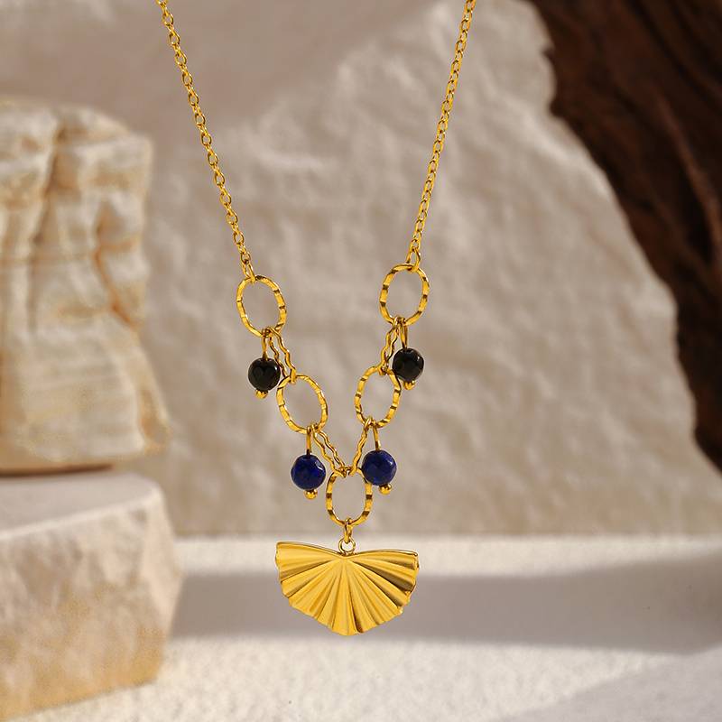 Women’s Stainless Steel Pendant Necklace with Fan Charm