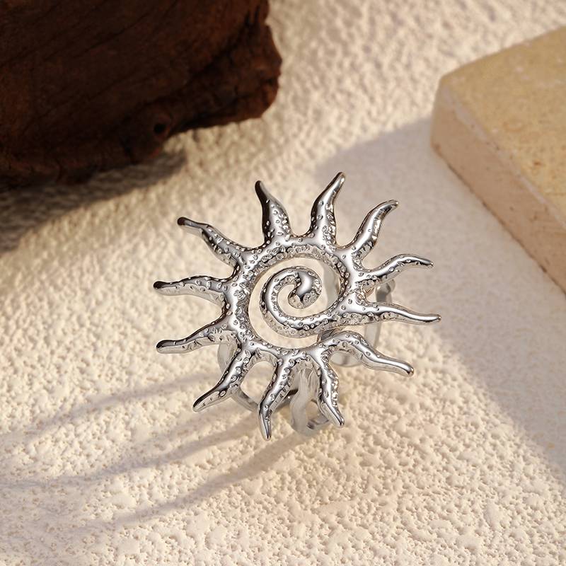 Sunburst Spiral Stainless Steel Statement Ring for Women