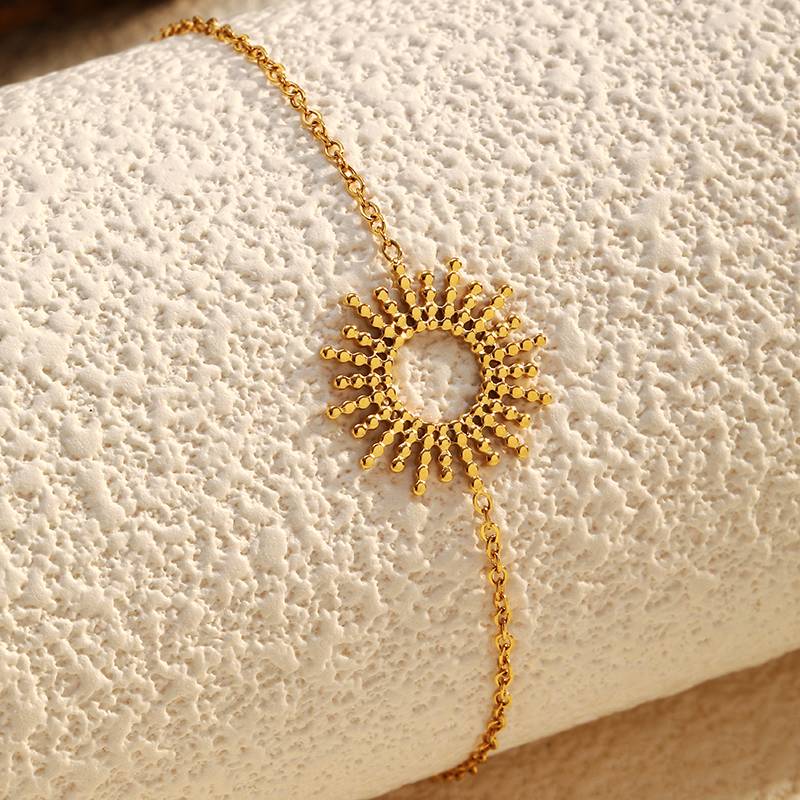 Gold Stainless Steel Sun Charm Bracelet for Women