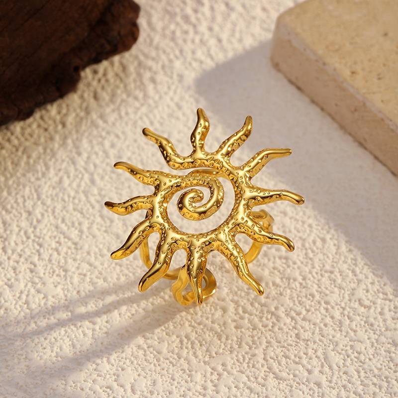 Gold Stainless Steel Sun Ring for Women