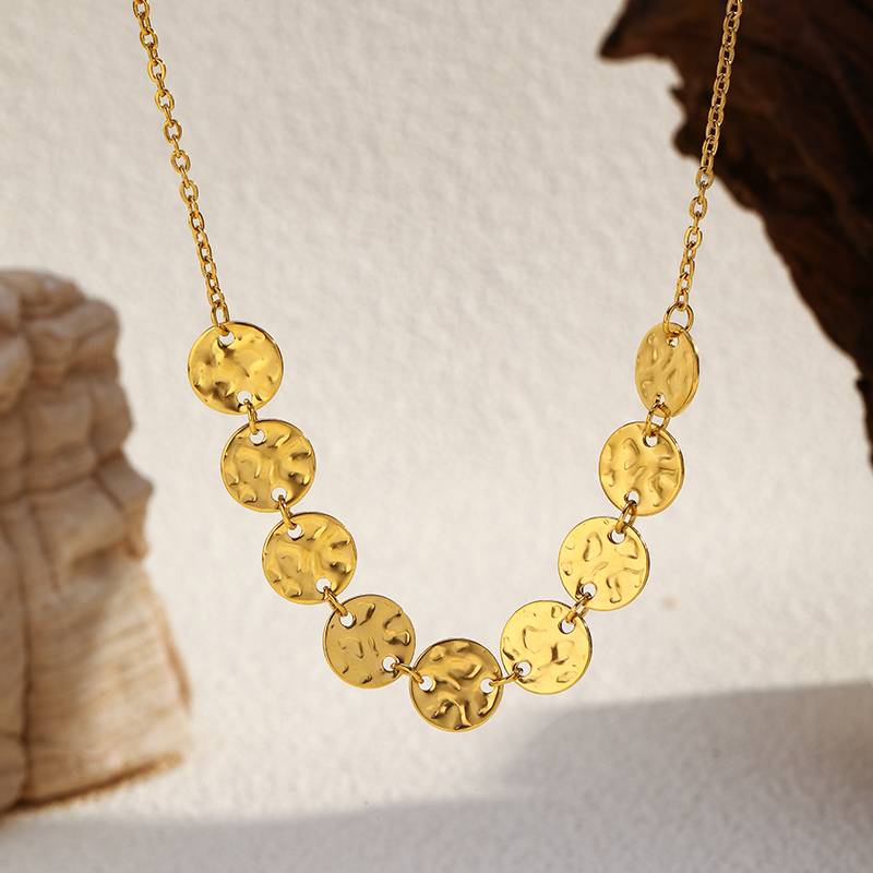 Gold Stainless Steel Disc Necklace for Women