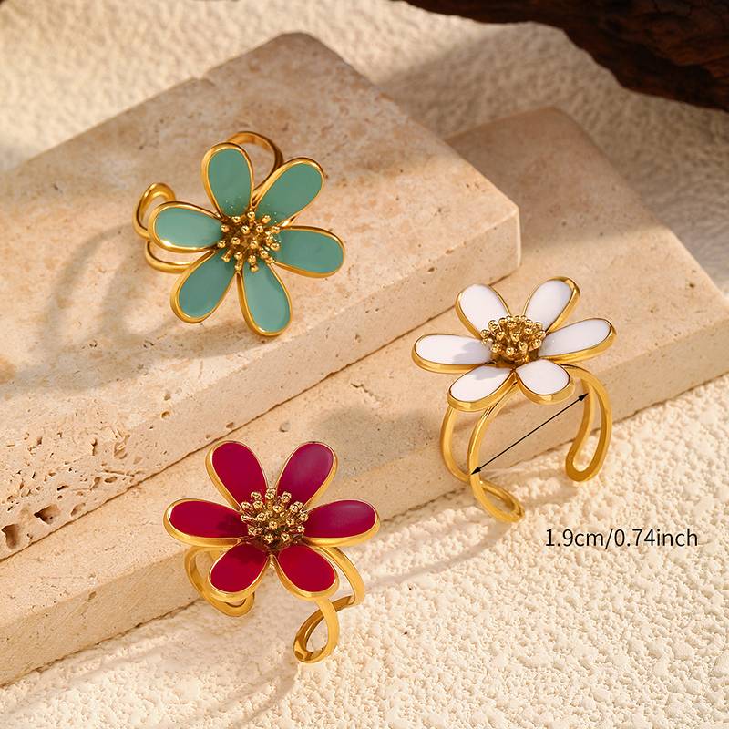 Lonceen Gold Plated Stainless Steel Daisy Flower Ring Adjustable