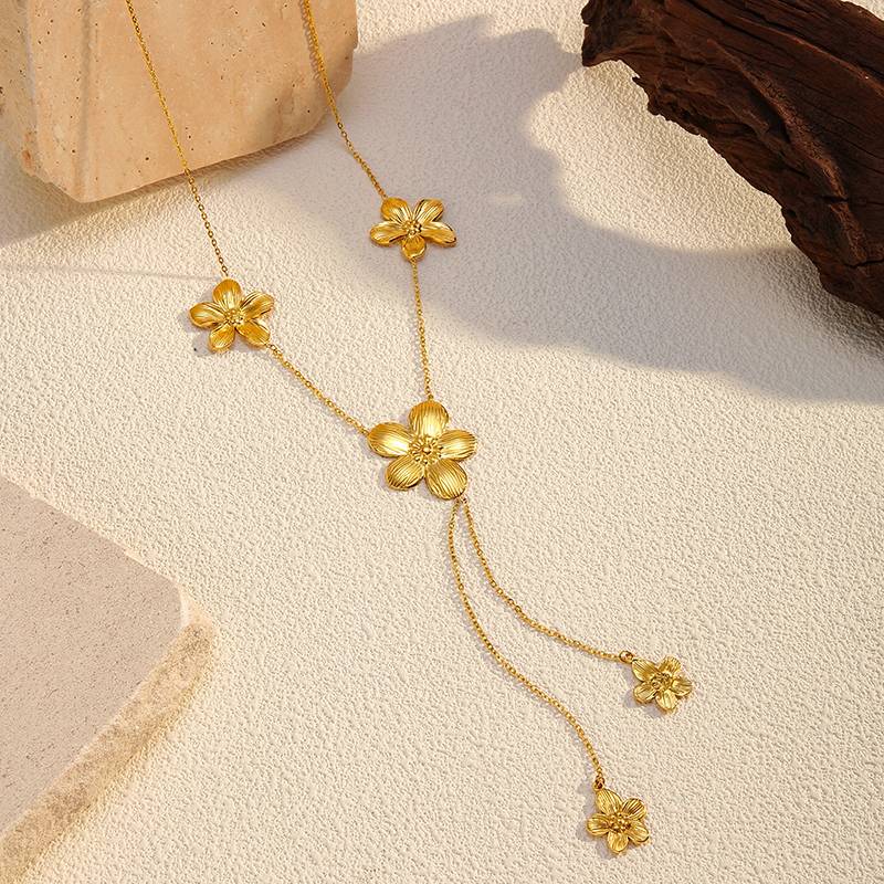 Lonceen Gold Plated Stainless Steel Y Chain Necklace