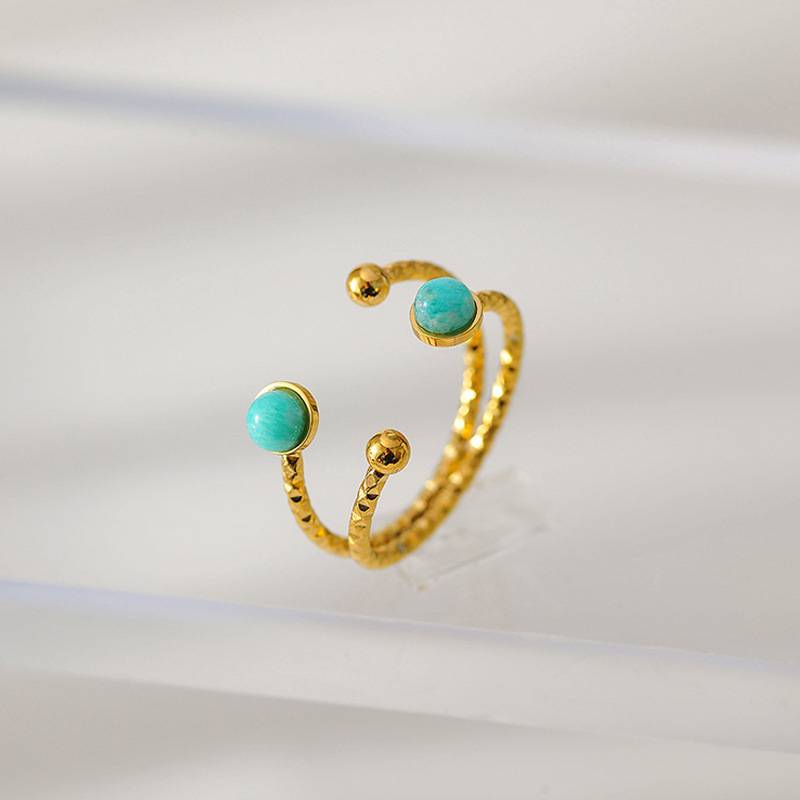 Gold Plated Stainless Steel Open Ring with Turquoise Style