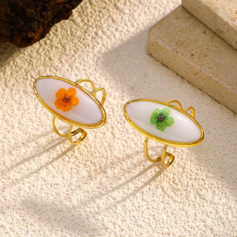 Floral Stainless Steel Open Ring for Women by Lonceen