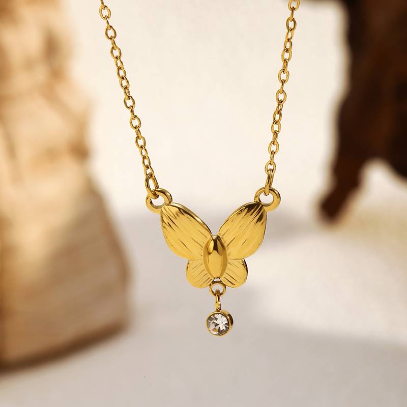 Gold Butterfly Stainless Steel Necklace for Women