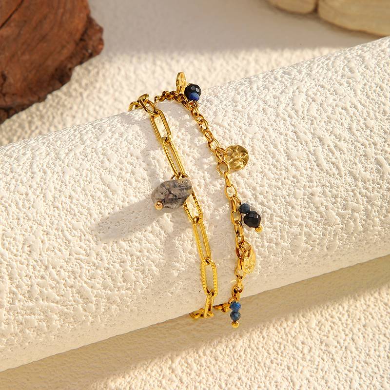 Gold Layered Stainless Steel Bracelet with Charms for Women