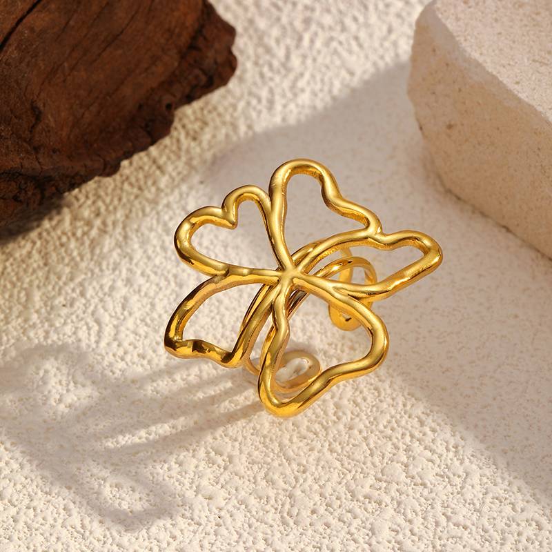 Gold Flower Stainless Steel Adjustable Ring