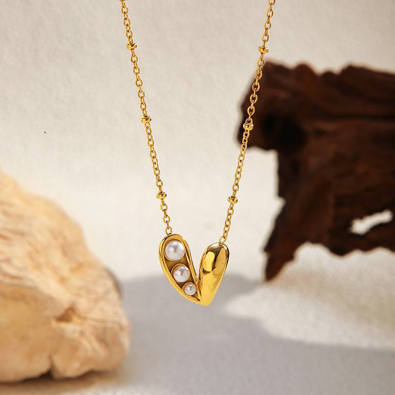 Gold Stainless Steel Heart Pendant Necklace