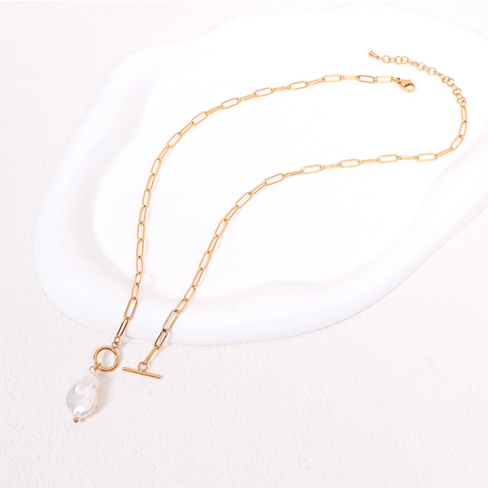 Stainless Steel Necklace Baroque Pearl OT Clasp