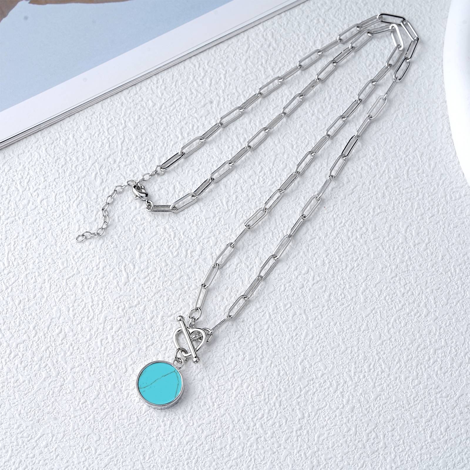 Stainless Steel Necklace with Turquoise Pendant