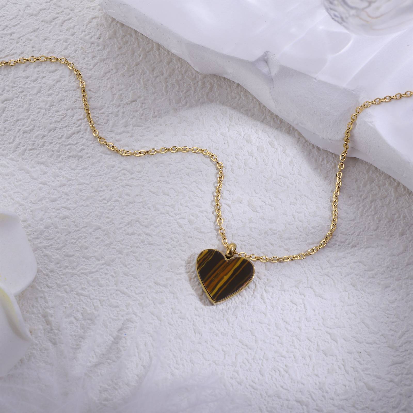 Stainless Steel Necklace Malachite Heart Pendant