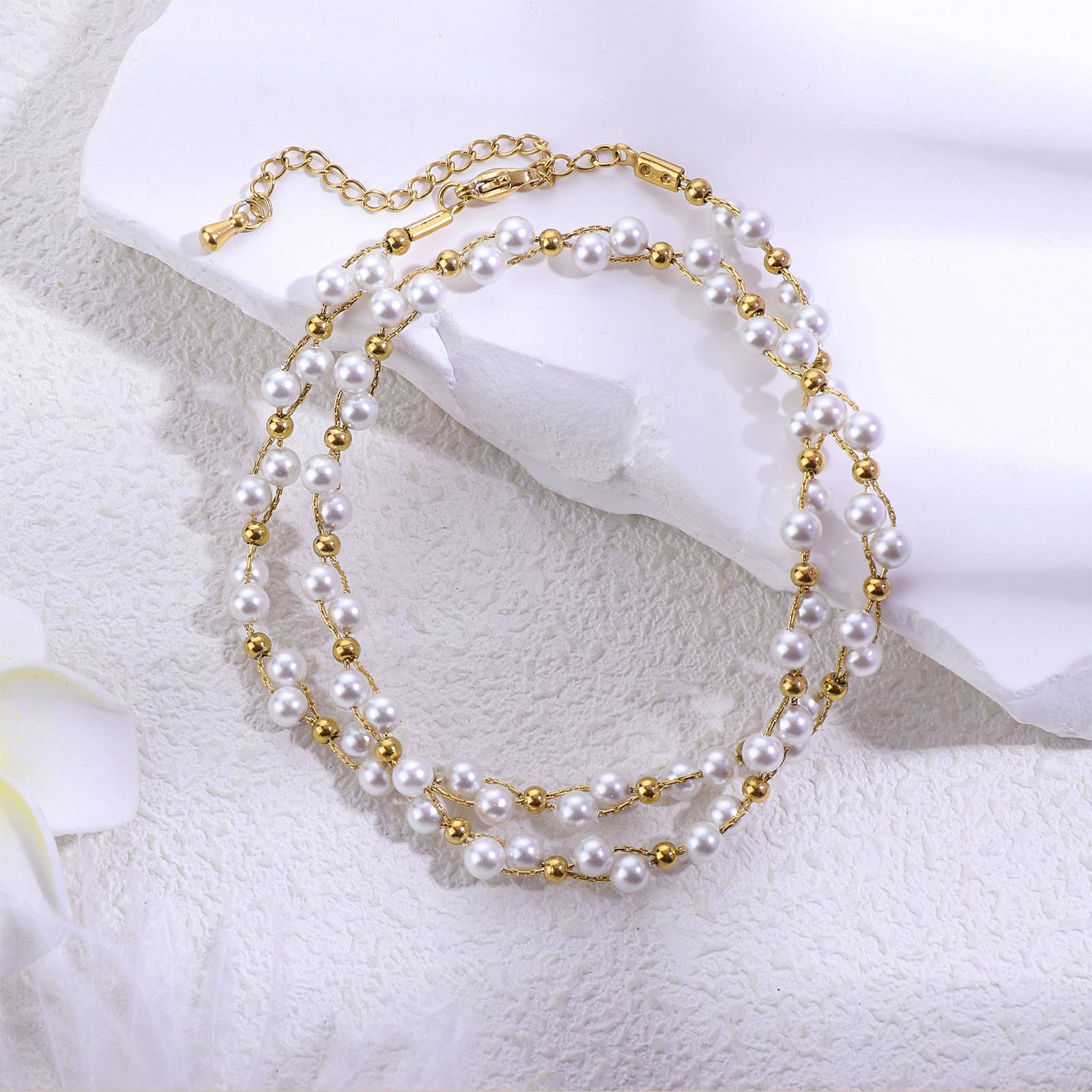 Stainless Steel Necklace Pearl Beads Chain