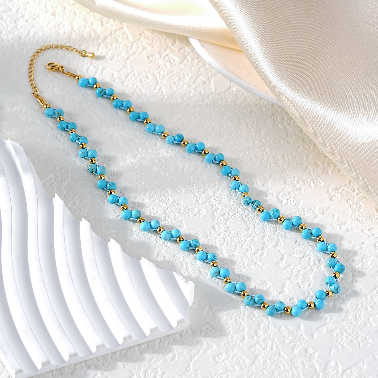 Stainless Steel Necklace Green Moss Beads