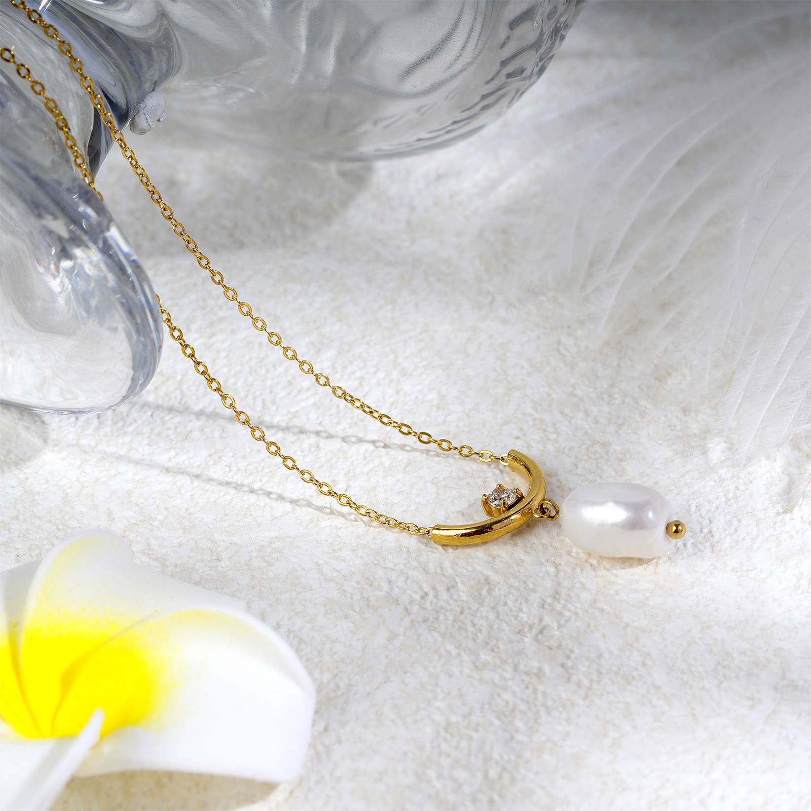 Stainless Steel Necklace Double Sided Pearl