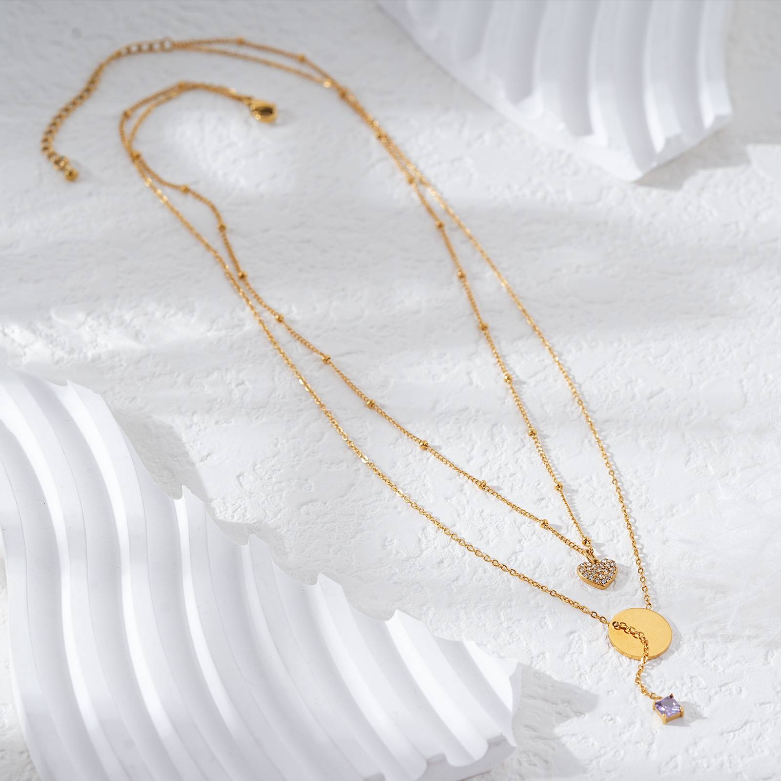 Stainless Steel Necklace Garnet Pendant Design