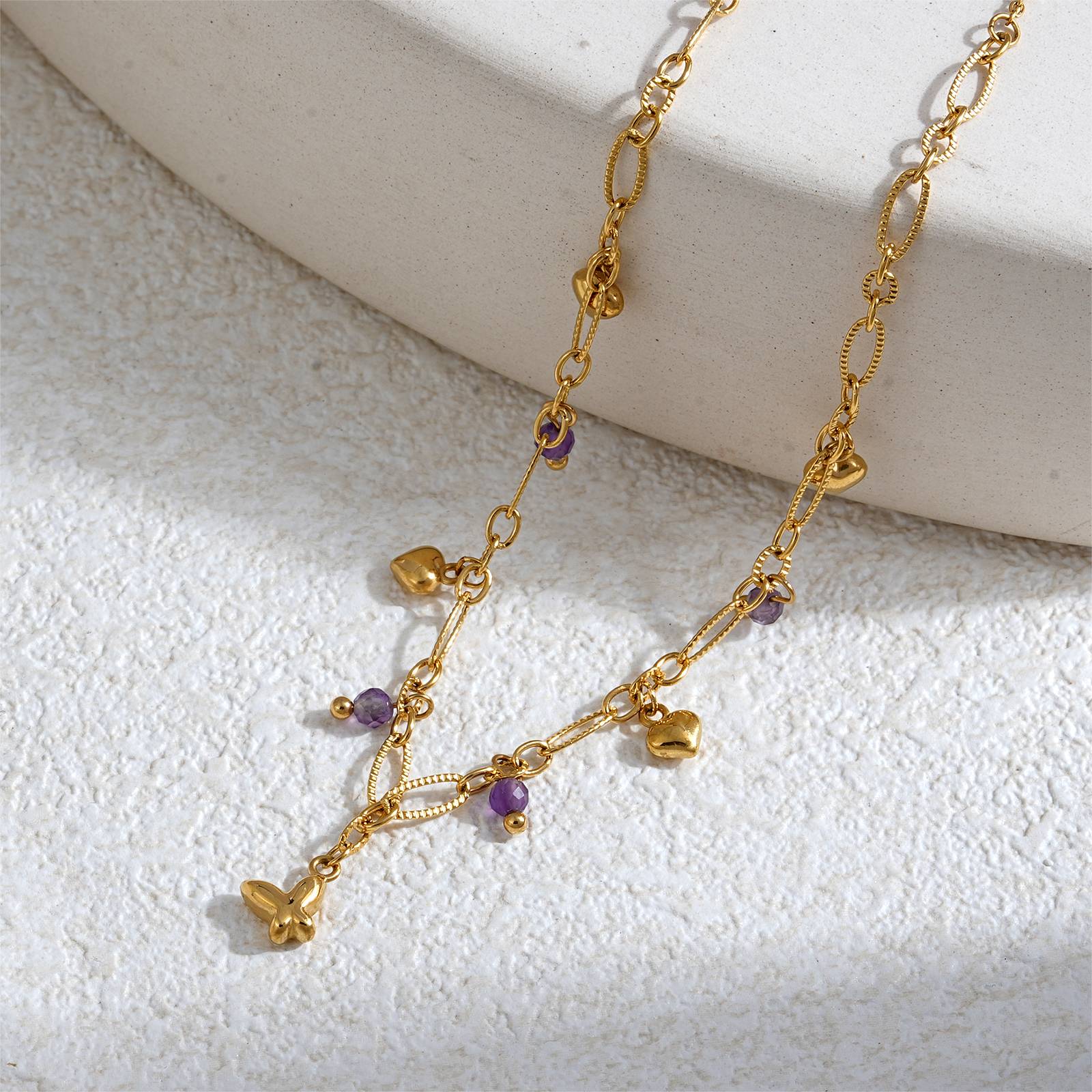 Stainless Steel Necklace with Lapis Lazuli Charms