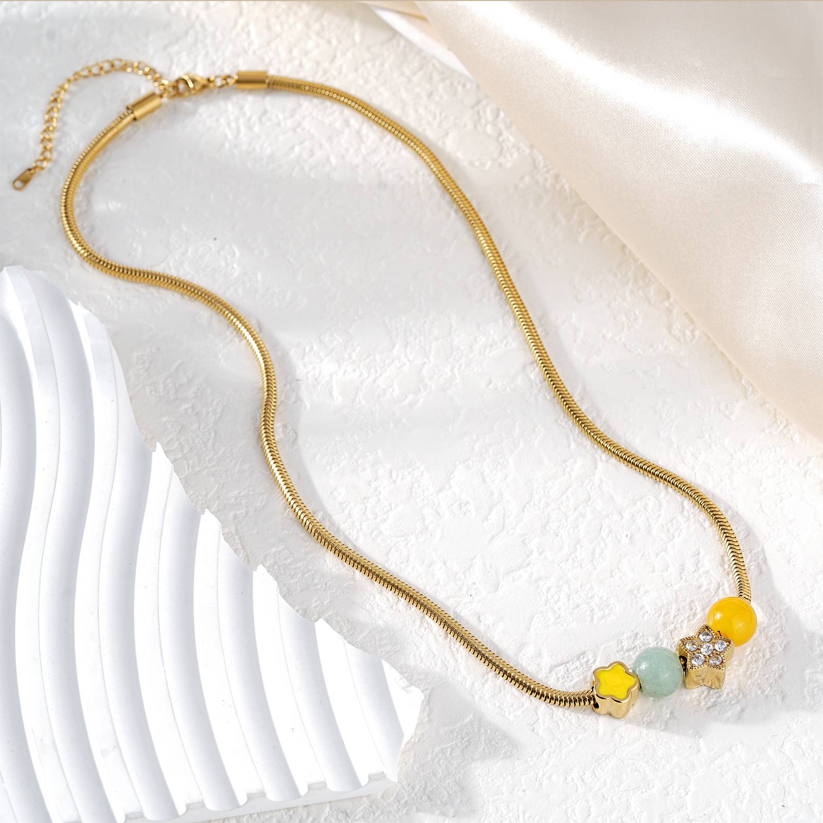 Stainless Steel Necklace with Amethyst Beads