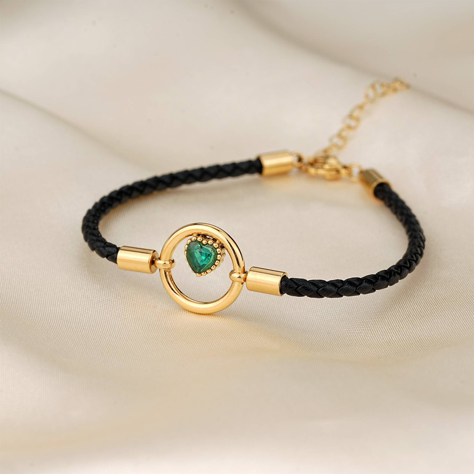 Heart Zircon Stainless Steel Leather Bracelet Wholesale