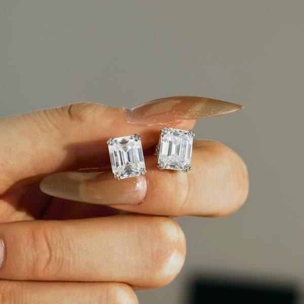 Luxury 925 Silver Moissanite Earrings Rectangle and Emerald Cut