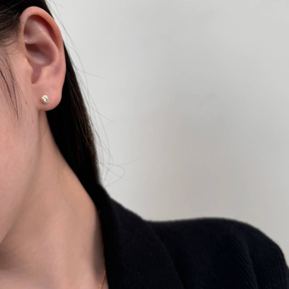 Bezel Set Moissanite Earring in 925 Sterling Silver by Lonceen