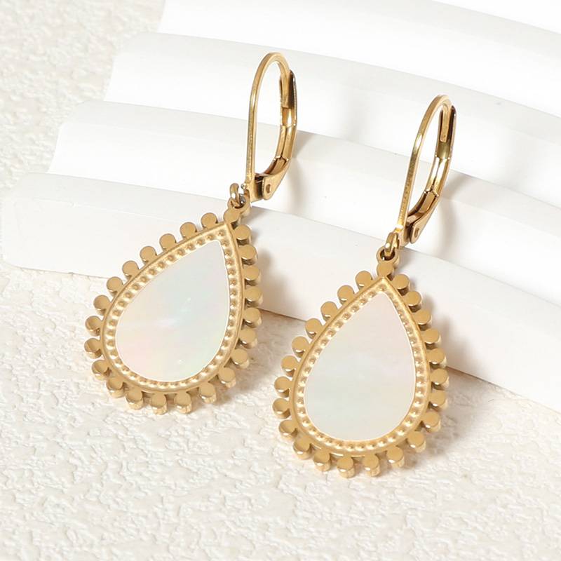 Stainless Steel Earrings White Shell Hoop