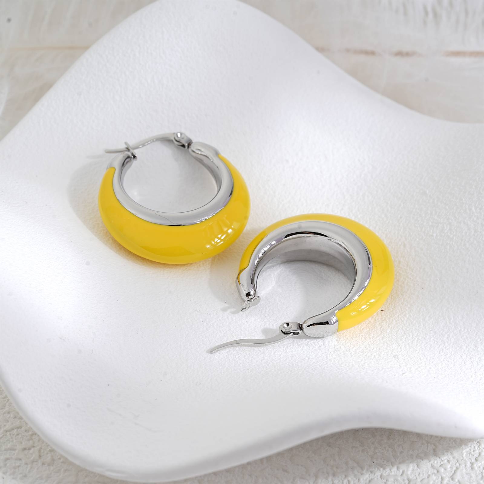 Lonceen Yellow Stainless Steel Earrings for Women