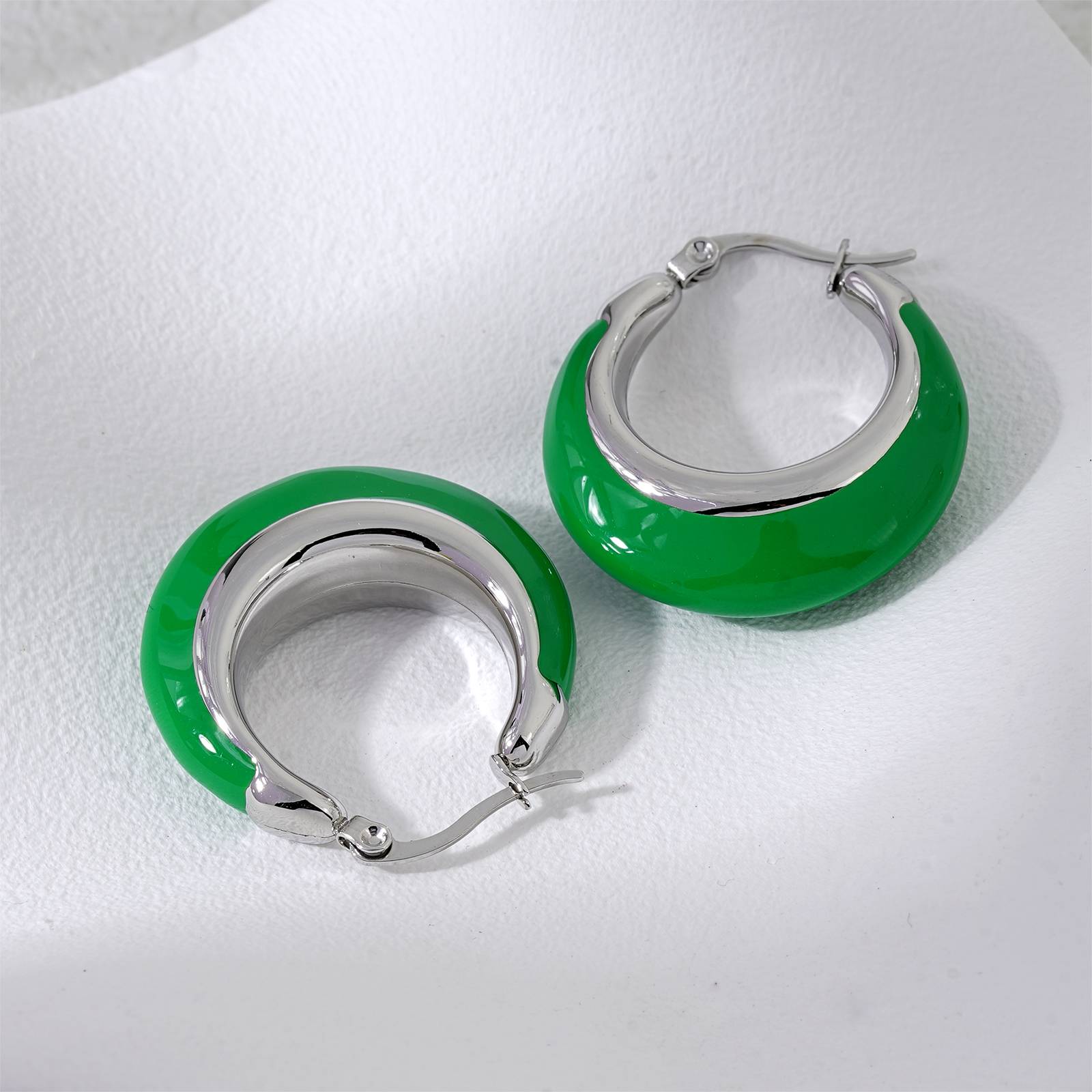 Lonceen Green Stainless Steel Earrings for Women