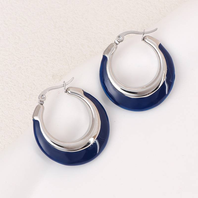 Lonceen Stainless Steel Earrings Navy Blue 429