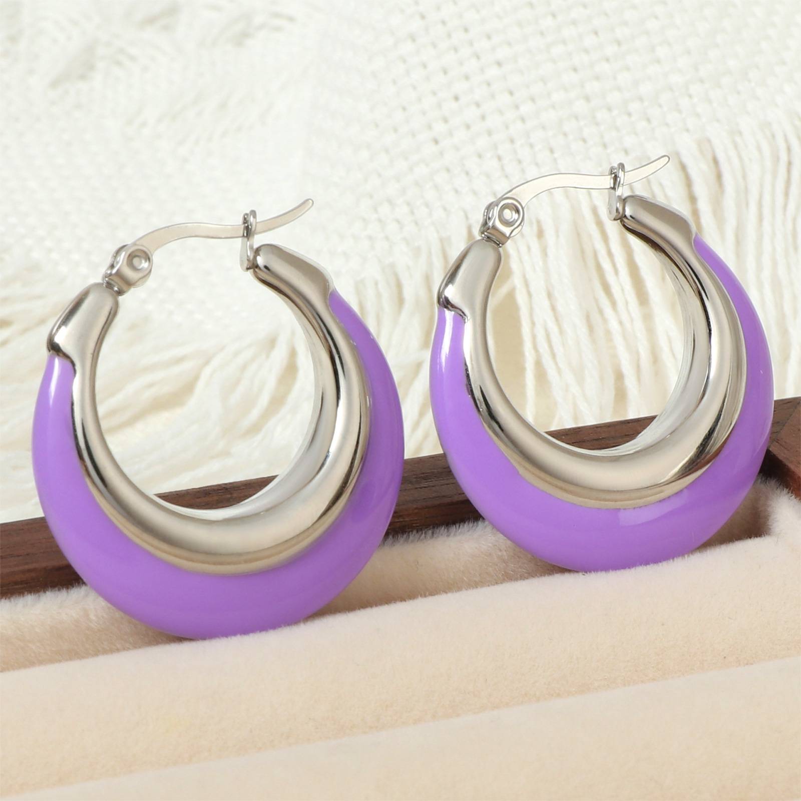 Lonceen Light Purple Stainless Steel Earrings for Women