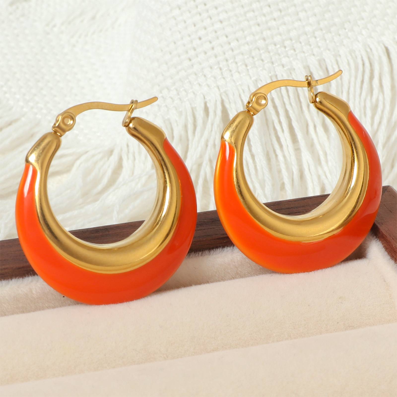 Lonceen Orange Stainless Steel Earrings for Women