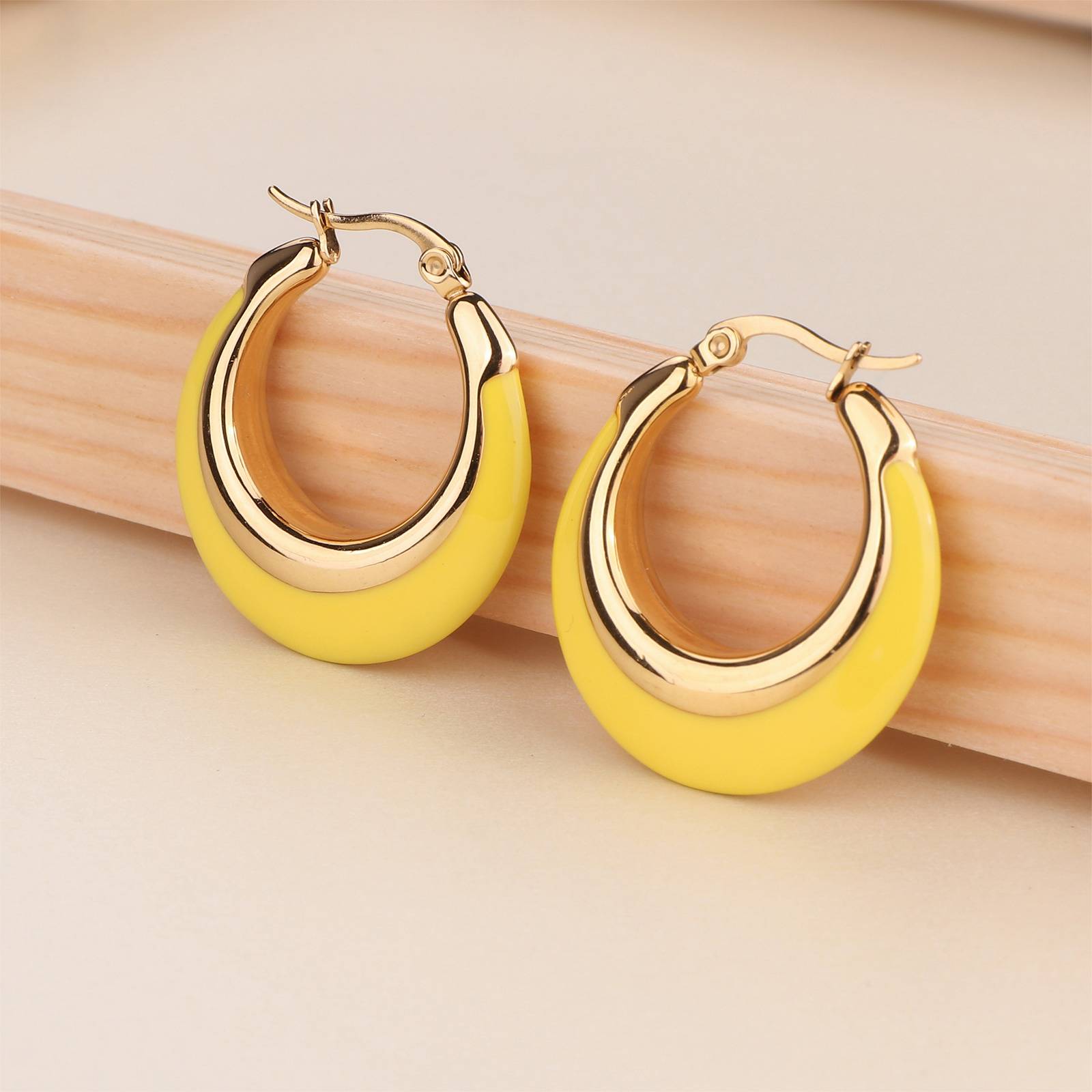 Lonceen Yellow Stainless Steel Earrings for Women