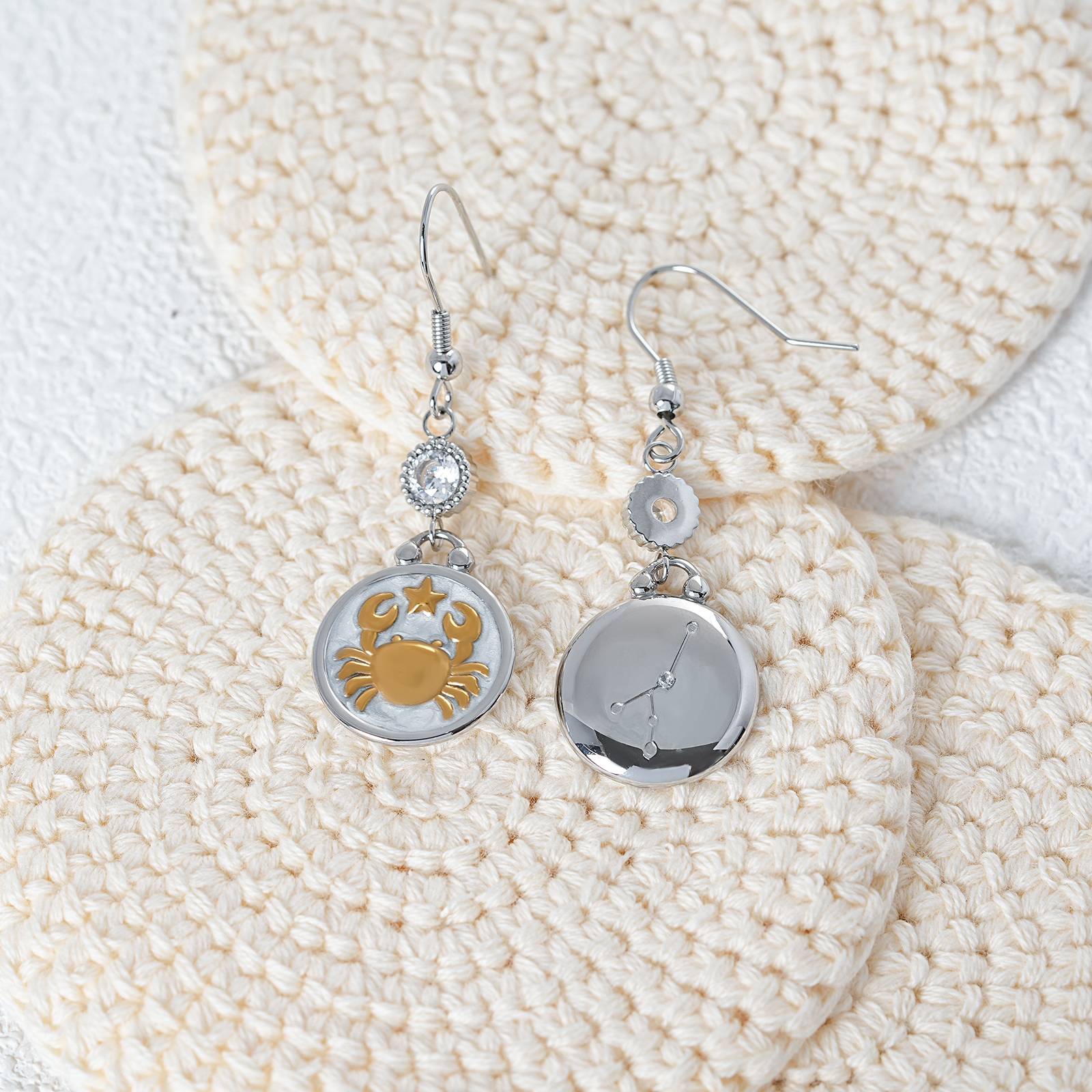 Lonceen Stainless Steel Cancer Earrings with CZ Pearl