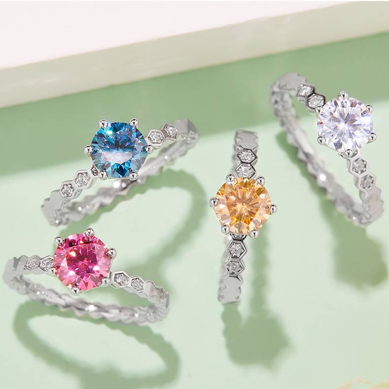 Lonceen Straight Band Honeycomb Micro-Pavé Lab Grown Diamond Ring 925 Sterling Silver Wholesale Wedding Ring