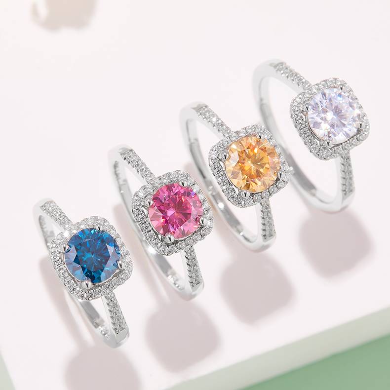 Lonceen Straight Band Cushion Halo Lab Grown Diamond Ring 925 Sterling Silver Wholesale Wedding Ring