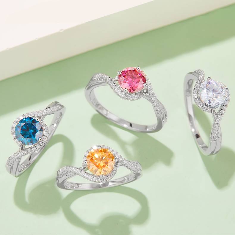 Lonceen Angel Eye Twisted Halo Lab Grown Diamond Ring 925 Sterling Silver Wholesale Wedding Ring