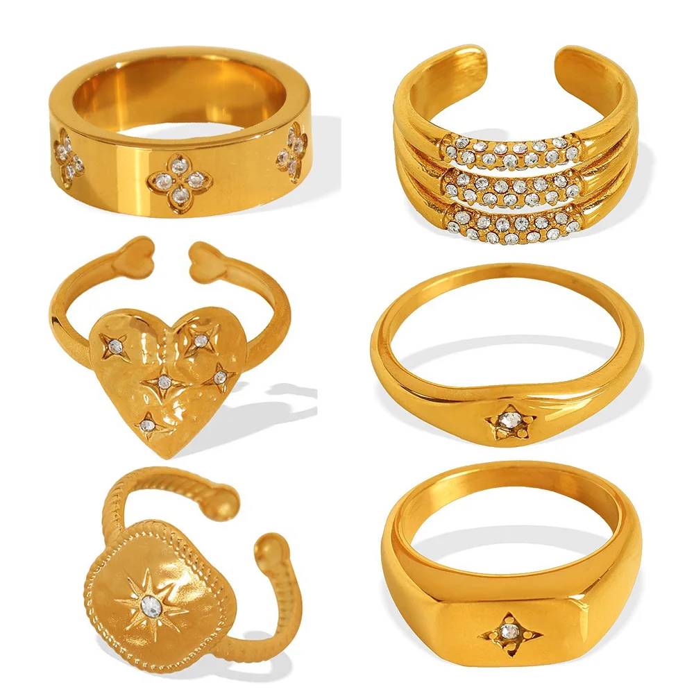 Waterproof Gold Plated Custom Open Stainless Steel Jewelry Wholesale Ring Anillos Joyeria De Acero Non-Oxidizable Joyas Mayor