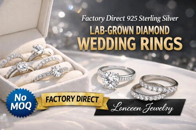 Factory Direct Wholesale 925 Sterling Silver Lab-Grown Diamond Wedding Rings with No MOQ