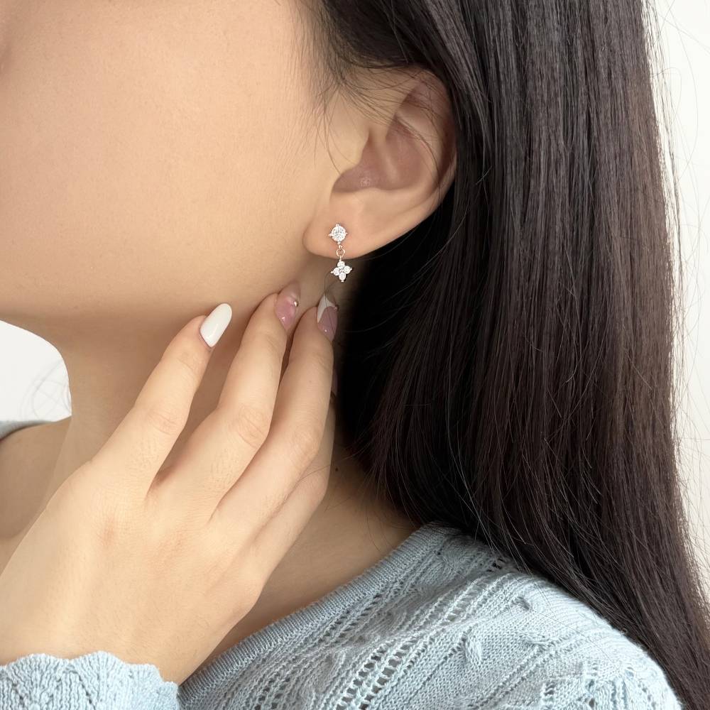 Silver 925 Earrings with Star Drop and Stackable Clover Designs