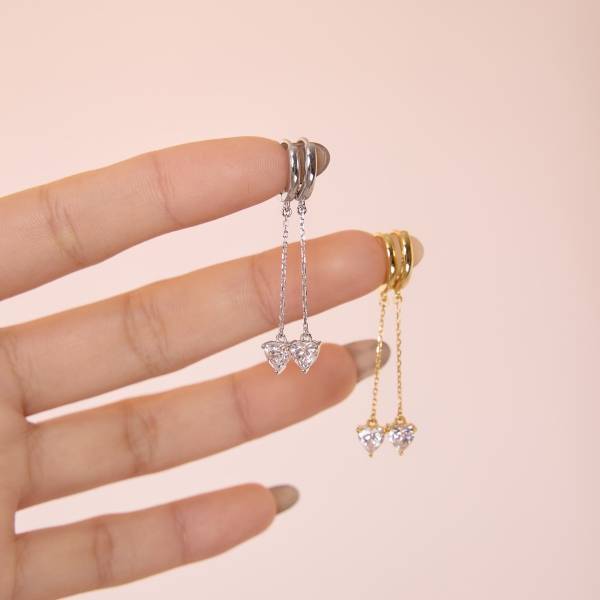 18k Gold Plated S925 Silver Double Heart Zircon Earrings