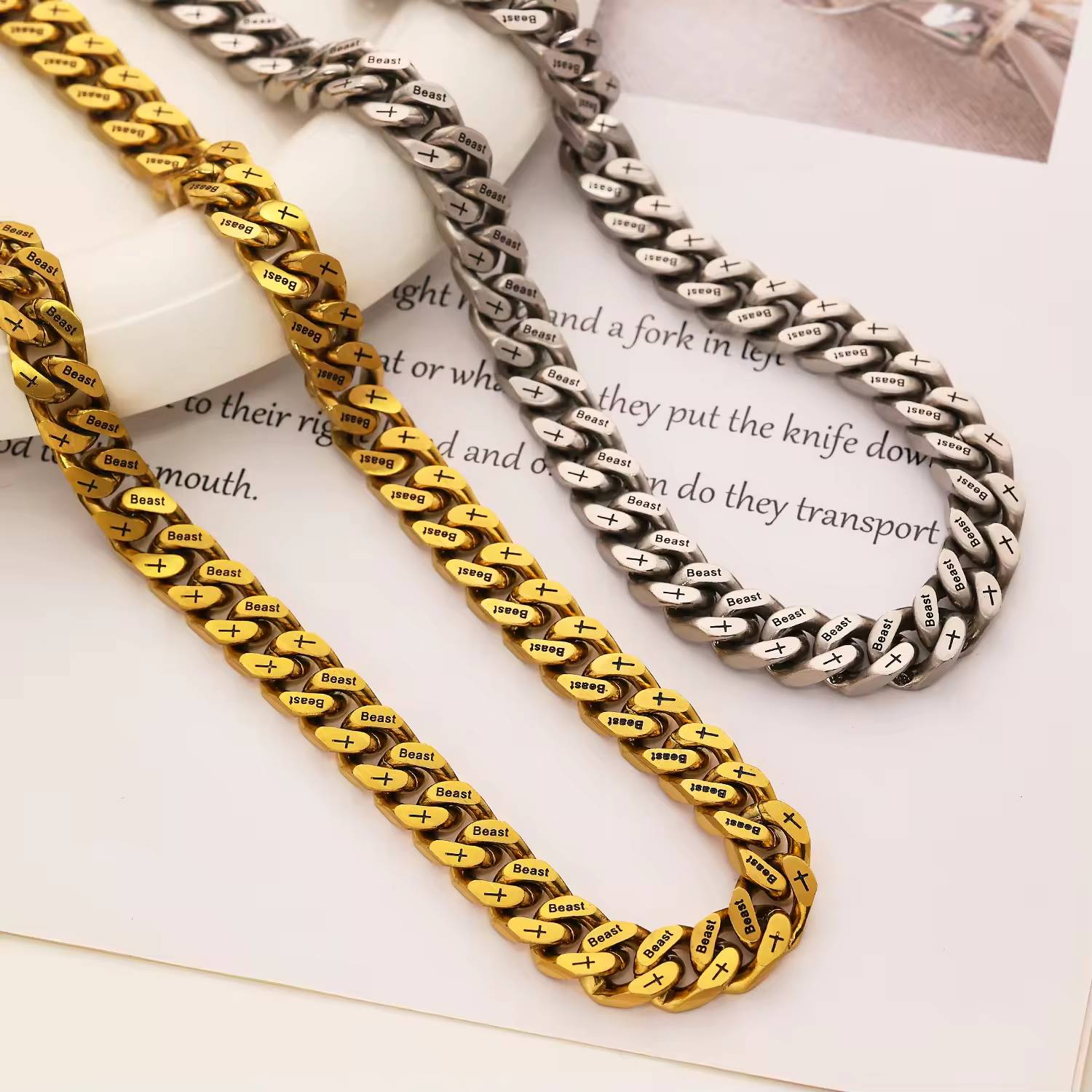 Hip-hop punk thick custom Cuban chain, 18k gold-plated stainless steel chain, fashion jewelry, men's necklace