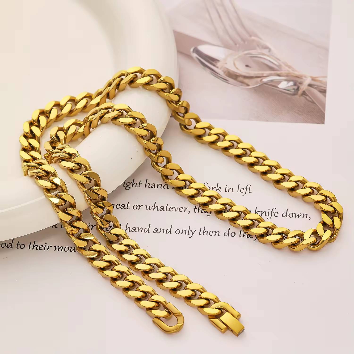 Wholesale hip-hop Cuban chain link stainless steel 18k gold-plated fashionable jewelry men's necklace