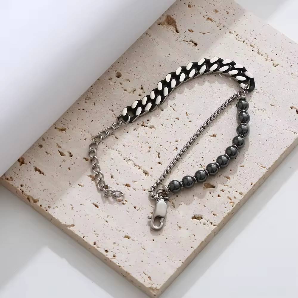 Wholesale stainless steel Cuban chains and natural beaded bracelets for men's accessories