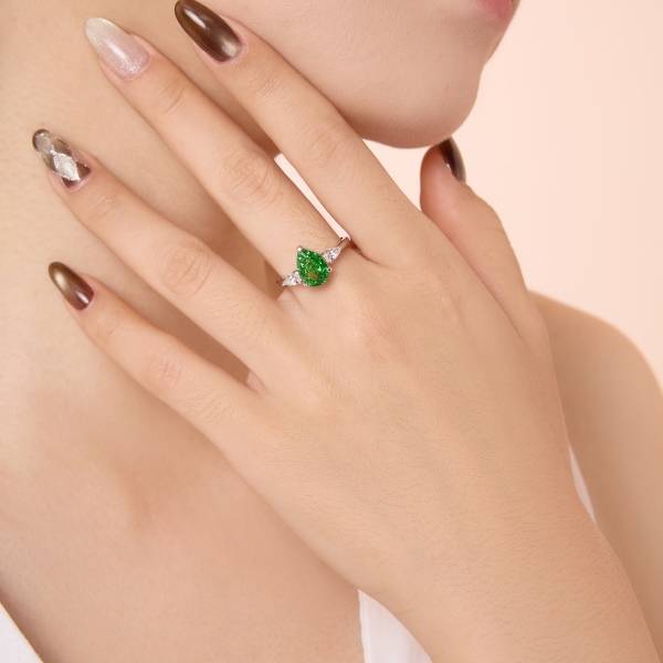 Lonceen 925 Silver Green Zircon Oval Gemstone Ring for Women