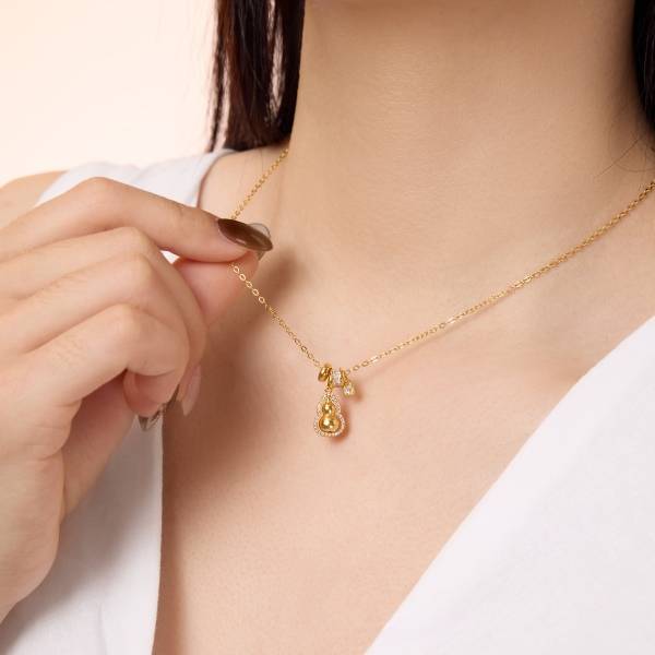 Lonceen 925 Silver 18K-Plated Zircon Gourd Pendant Necklace