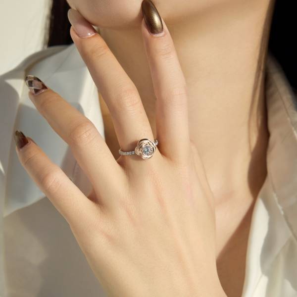 Lonceen 925 Silver 18K-Plated Rose White Zircon Ring for Women