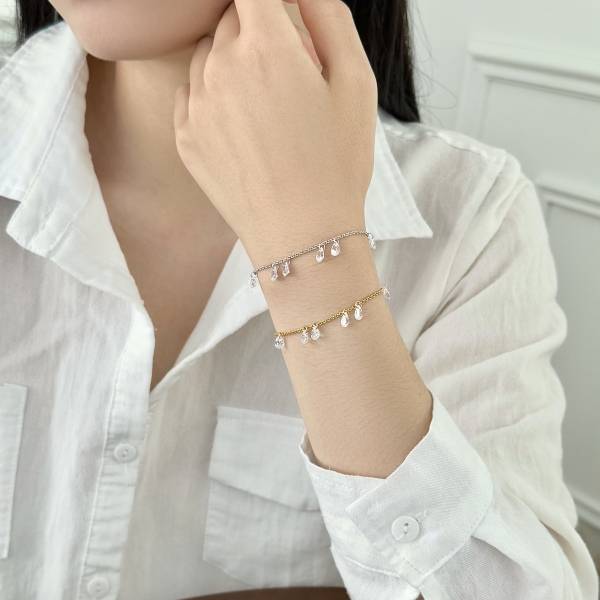 Lonceen 925 Silver 18K-Plated 5A Zircon Teardrop Layered Bracelet Set for Women