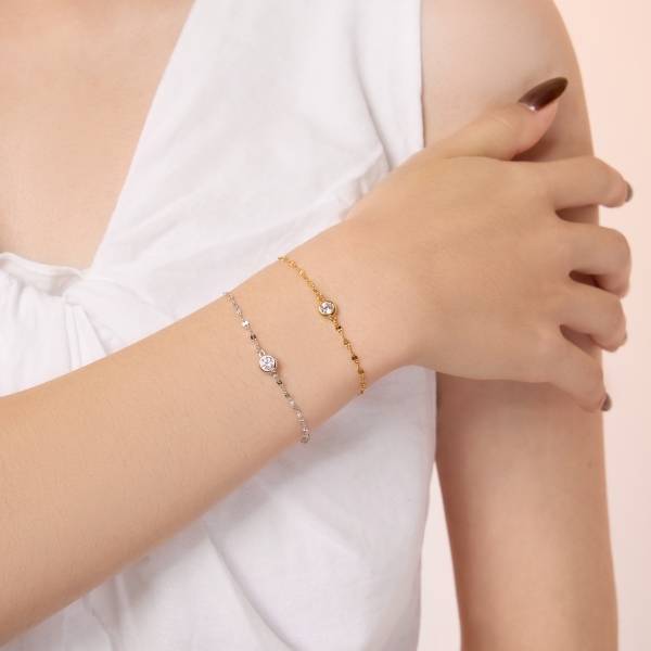 Lonceen 925 Silver 18K-Plated Solitaire Zircon Layered Bracelet Set for Women